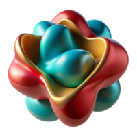 Abstract 3D Render of Interlocking Fluid Forms in Red, Gold, and Teal png