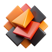 Abstract 3D Render of Interlocking Geometric Shapes Orange, Red, and Black Cubes and Triangles png