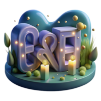 3D Render of EE Letters with Candles and Abstract Background png