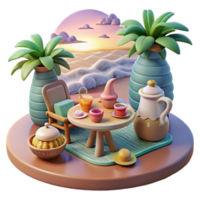 Sunset Beach Tea Party 3D Render png