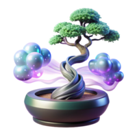 Glowing Bonsai Abstract Tree with Luminescent Bubbles png