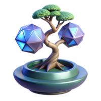 Geometric Bonsai 3D Render of Abstract Tree with Polygonal Ornaments png
