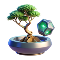 Zen Garden Bonsai Tree and Geometric Crystal png