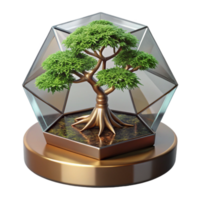 Geometric Bonsai Tree in Glass Terrarium png