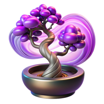 abstrato bonsai roxo, 3d renderizar, digital arte png