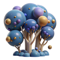 Whimsical 3D Render of Abstract Trees with Colorful Spheres png