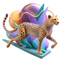 Cheetah in Abstract, Colorful 3D Render png