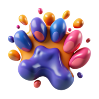 Abstract Colorful Paw Print 3D Render of Fluid Shapes png