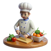 Chef Cartoon 3D Model Chopping Vegetables png