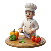 Chef Chopping Vegetables A 3D Cartoon Illustration png