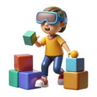 Child in VR Playing with Blocks Immersive Learning png