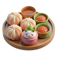 Adorable Steamed Buns Dim Sum Platter png