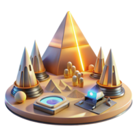 abstrato pirâmide cena dourado cones, iluminado estruturas png