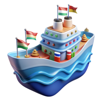 desenho animado navio em oceano ondas colorida 3d render png