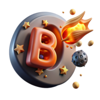 Cosmic Letter B 3D Render of Burning Star png