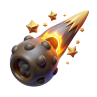 flamejante meteoróide com estrelas 3d render png