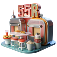 Retro Diner 55r Cafe Scene with Pastries and Drinks png