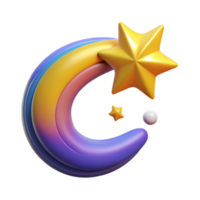 Rainbow Crescent Moon with Stars 3D Render png