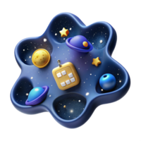 Cosmic Nebula 3D Render of Planets, Stars, and a Button Device png