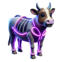 Neon Cow 3D Render of Illuminated Bovine png