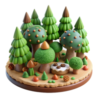 Whimsical Forest Scene 3D Render of Cartoon Trees and Mushrooms png