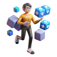3D Animated Character Juggling Data Cubes Abstract Concept png