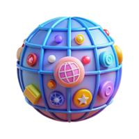 Colorful 3D Globe with Buttons and Shapes Global Connectivity Concept png