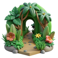 Enchanted Jungle Path 3D Render of Lush Foliage and Stone Walkway png