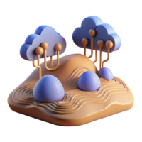 Cloud-Shaped Trees on a Hill 3D Render png
