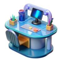 Modern 3D Desk Setup Workspace Design with Computer Accessories png