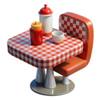 Retro Diner Table Setting Gingham Tablecloth, Chair, Condiments png