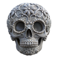 Ornate Sugar Skull 3D Render of Intricate Floral Design png