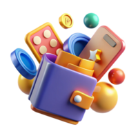 Digital Wallet Overflow Fun 3D Rendering of Mobile Payments png