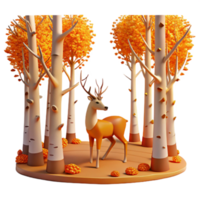 Autumn Deer in Birch Forest 3D Render png
