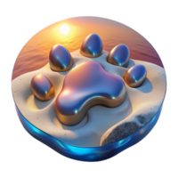 Sunset Paw Print Beach Scene, 3D Render png