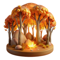 Enchanted Autumn Forest 3D Render of Illuminated Trees and Rocks png