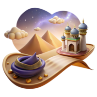 Desert Palace, Pyramids, Magical Carpet 3D Render png