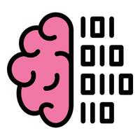 Brain Code Binary Icon AI and Data Processing in Flat Line Color Style vector
