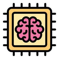 Brain Chip Icon Advanced Neural Interface in Flat Line Color Style vector