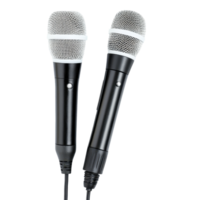 Two microphones on a Transparent background ready for recording or performance activities in a studio setting, white and black microphones on isolatedisolated on background png