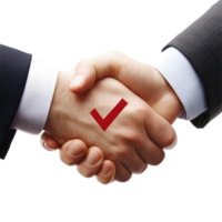 Successful business handshake signifying agreement and collaboration with a check mark on a Transparent background, background a handshake with a check mark transparent png