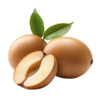 Fresh sapodilla fruit isolated on a clean Transparent background showcasing its unique texture and color, Sapodilla fruit isolated on background png