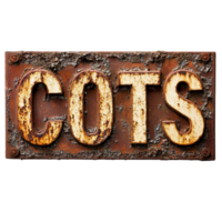 Weathered rusty sign displaying the word cost with white paint on a deteriorated metal background, rusty sign with the word cost painted on it, Transparent background png