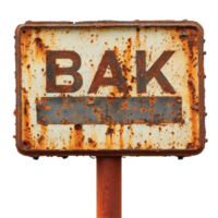 Rusty bank sign with fading letters and weathered surface in a desolate outdoor setting, rusty sign that says bank on it, Transparent background png