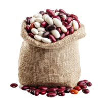Mixed white and red beans in a sack on a Transparent background showcasing natural food texture and color, White and Red Beans in a Sack isolated on background png