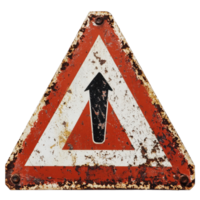 Rusty red caution sign on a Transparent background indicating an upward direction, Rusty Red Caution Sign, background png