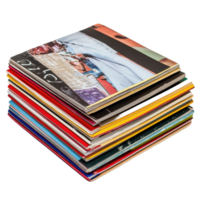 Stacked colorful magazines arranged neatly on a Transparent background for artistic display, Stack magazines on background png