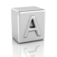 White block letter A isolated with shiny surface on Transparent background for educational and design purposes, White block computer letter isolated on background with reflection, png