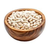 White beans in a wooden bowl isolated on a clean Transparent background for culinary use, white beans in wood bowl isolated on background png