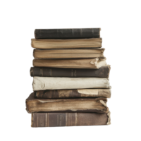 Old vintage books stacked neatly on a white surface against a minimalistic background, stack old books on a white surface, Transparent background png